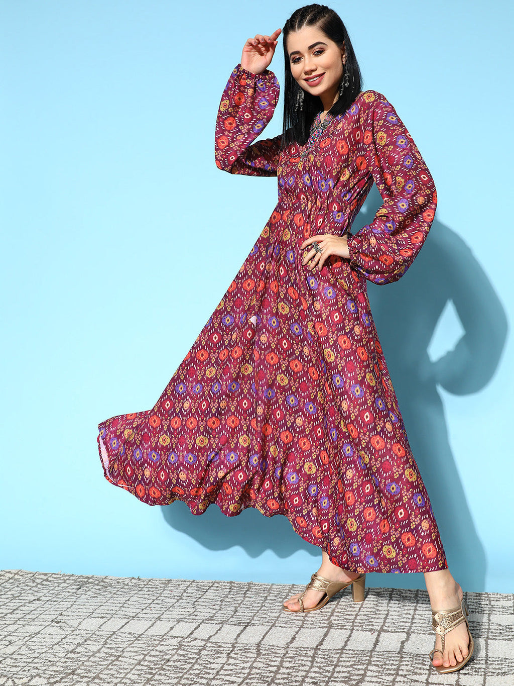 InWeave Women's Wine Edgy Print Dress | Grocsy