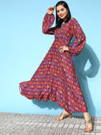 InWeave Women's Wine Edgy Print Dress | Grocsy