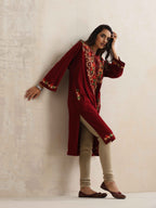 trueBrowns Maroon Kashmiri Embroidered Woollen Phiran Kurta | Grocsy