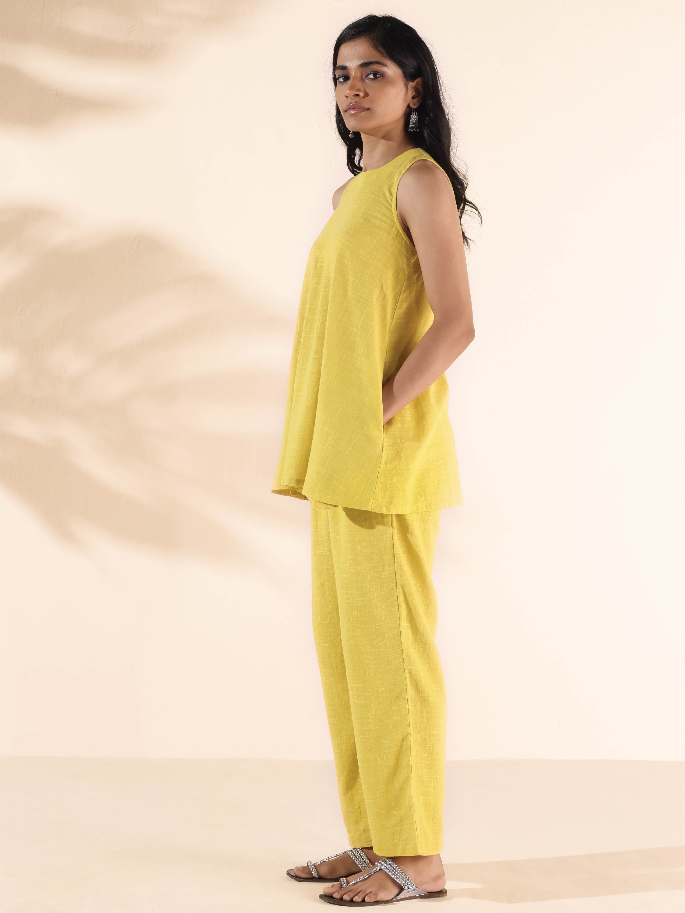 trueBrowns Lime Cotton Sleeveless Co-ord Set | Grocsy