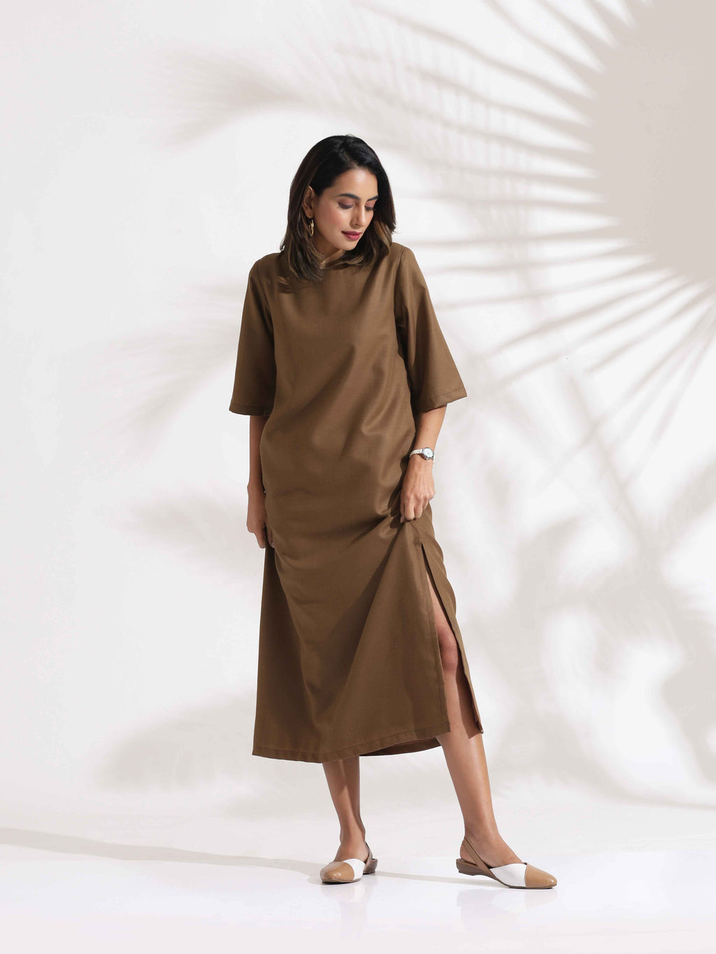 trueBrowns Brown Slub Dress | Grocsy