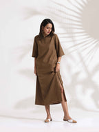 trueBrowns Brown Slub Dress | Grocsy