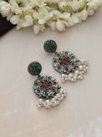 trueBrowns Silver Gold Tone Circular Stone Earrings | Grocsy