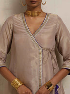 trueBrowns Lilac Tissue Angrakha Kurta Set | Grocsy