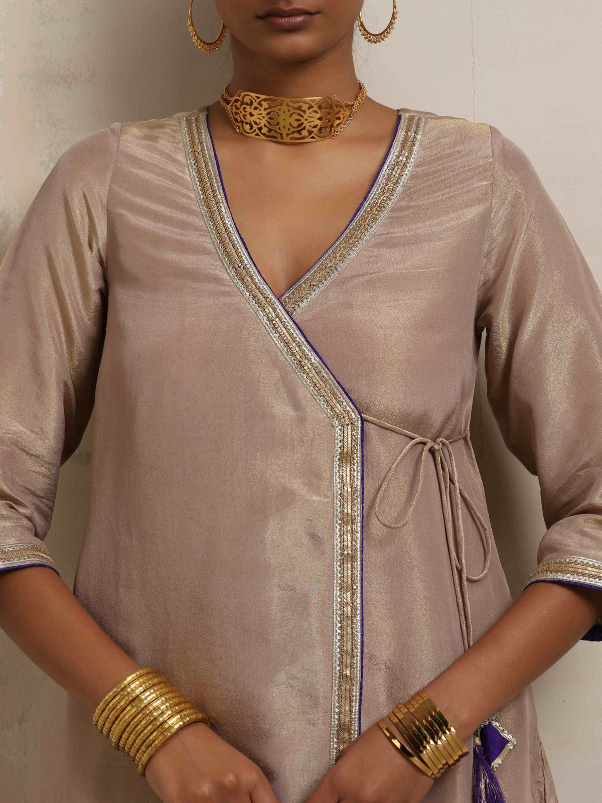 trueBrowns Lilac Tissue Angrakha Kurta Set | Grocsy