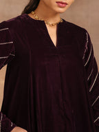 trueBrowns Wine Velvet Sleeve Embroidered Co-ord Set | Grocsy