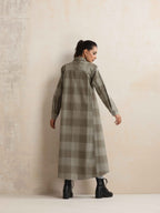 trueBrowns Green Check Flared Winter Dress | Grocsy