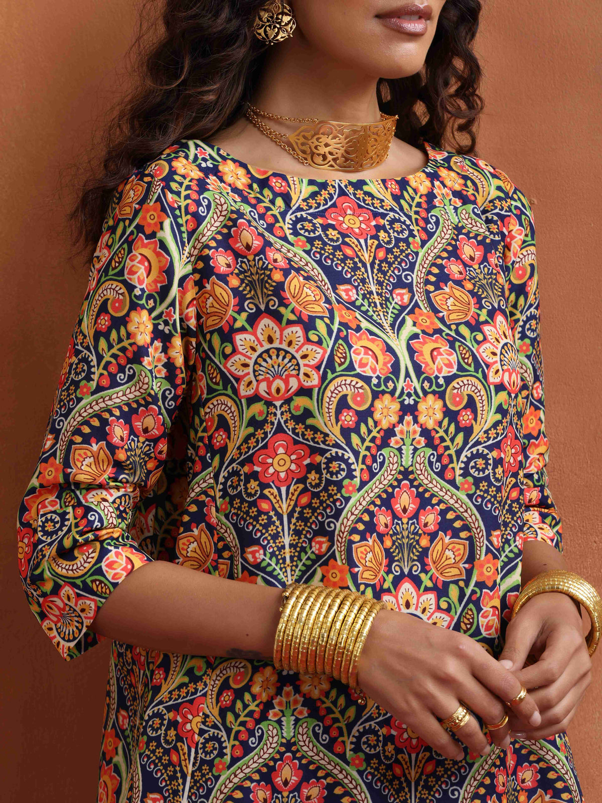 trueBrowns Blue Print A-line Kurta Set | Grocsy