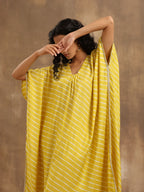 trueBrowns Lime Lehariya Printed Silk Kaftan Pant Set | Grocsy