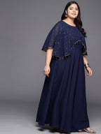 Ahalyaa Plus Size Round neck Maxi Ethnic Dress | Grocsy