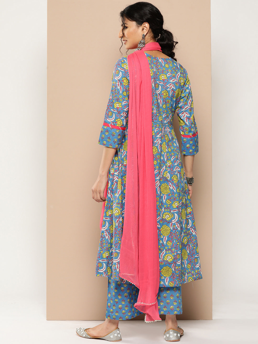 KSUT (House of Varanga) Blue Floral Printed Anarkali Kurta Paired With Printed Palazzo And Dupatta | Grocsy
