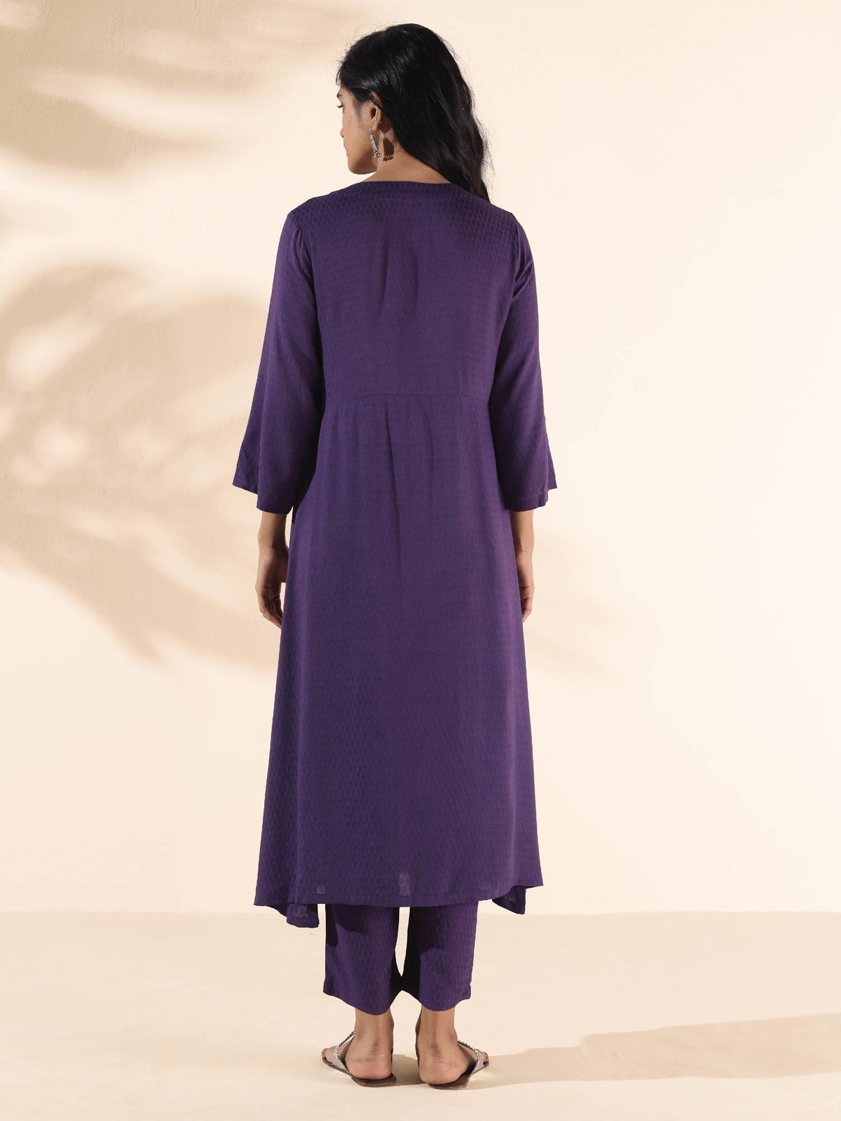 trueBrowns Purple Viscose Dobby Slit Kurta Pant Set | Grocsy