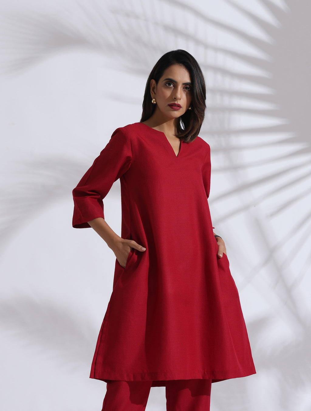 trueBrowns Maroon Slub Kurta Co-ord Set | Grocsy