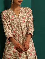 trueBrowns Pink Floral Cotton Printed Neck Pleat Co-ord Set | Grocsy