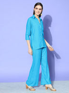 InWeave Women's Aqua Blue Coord Set With White Butterfly Scarf | Grocsy