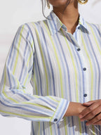 trueBrowns White Cotton Multi Stripe Shirt Kurta Set | Grocsy