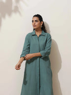 trueBrowns Green Cotton Linen Kurta Pant Set | Grocsy