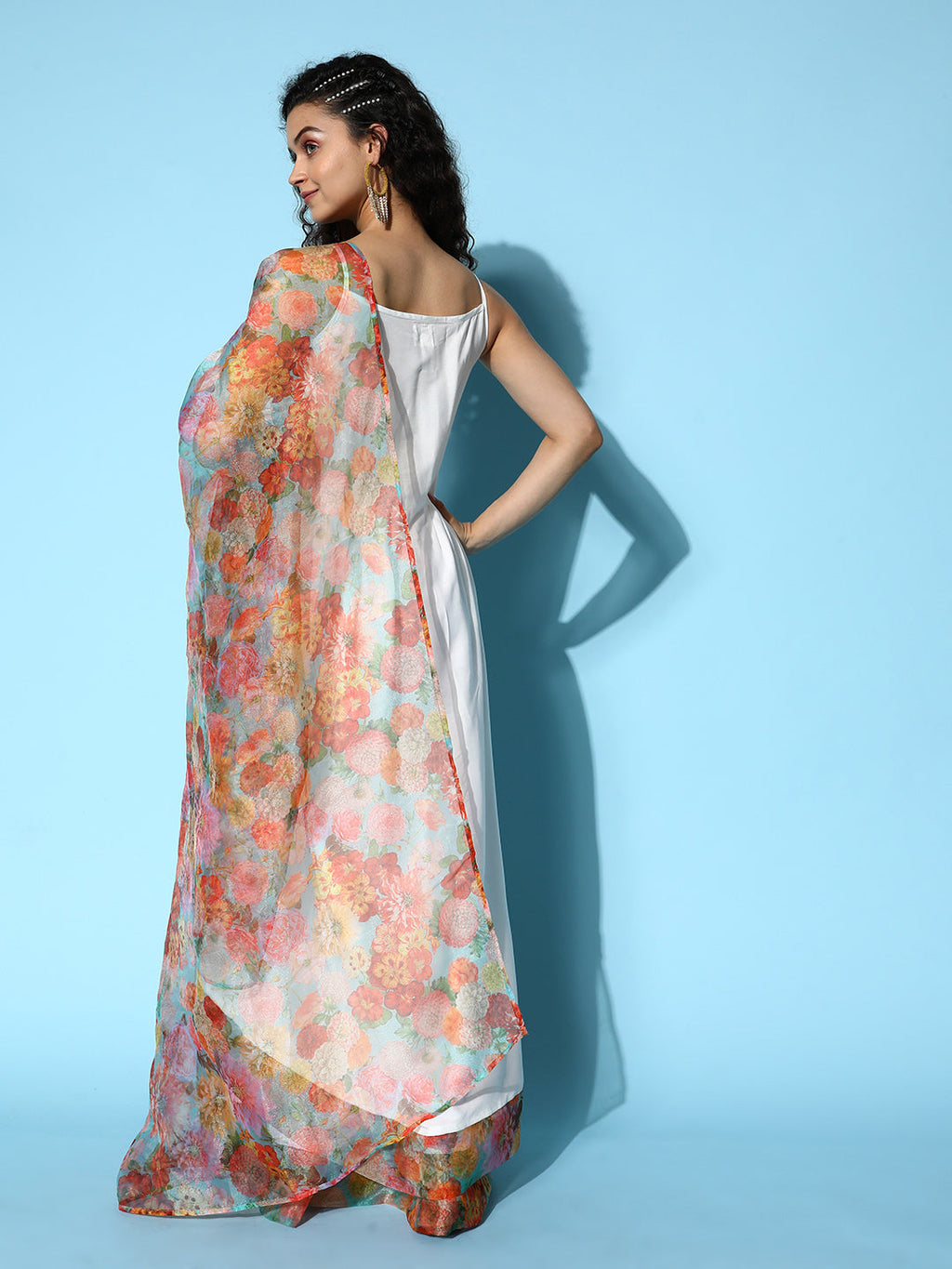 InWeave Women's White Strappy Orgranza Border Kurta Set With Dupatta | Grocsy