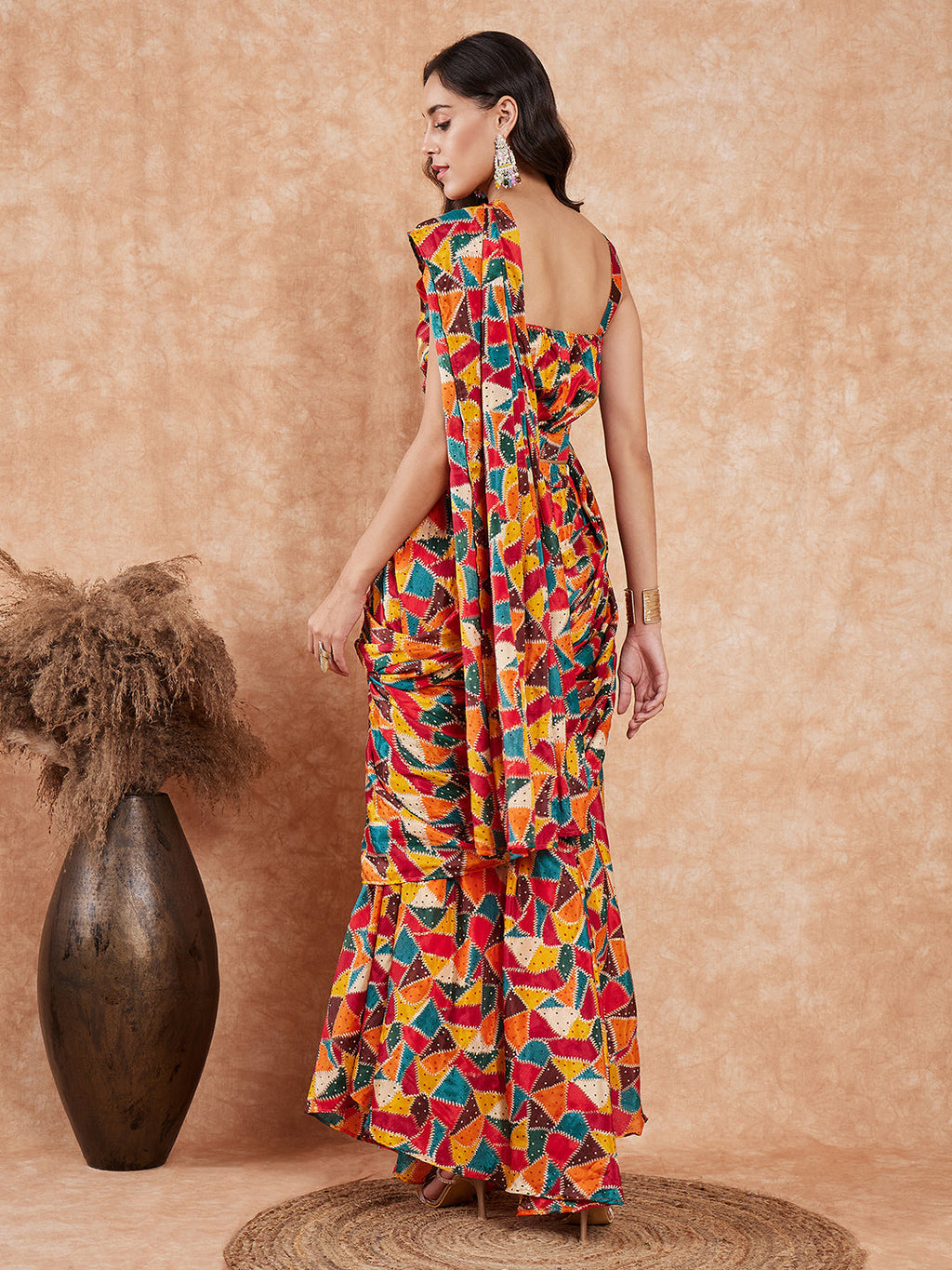 InWeave Women's Multi Color Trangle Skirt Saree | Grocsy