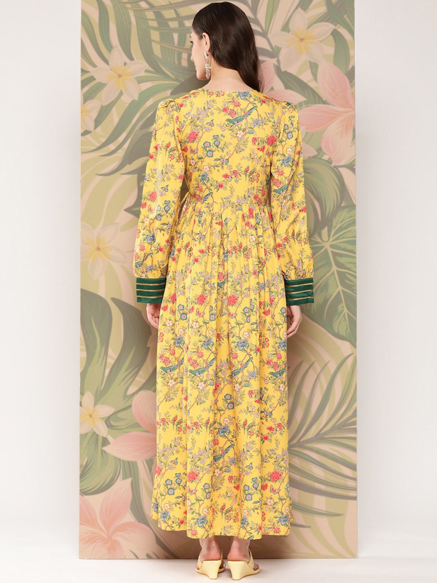 Ahalyaa Floral Printed Tie-Ups Crepe Empire Ethnic Dress | Grocsy