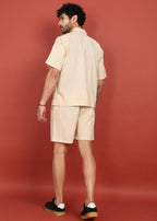 Fabmade Men Beige Cotton Linen Coort-Set Shorts | Grocsy