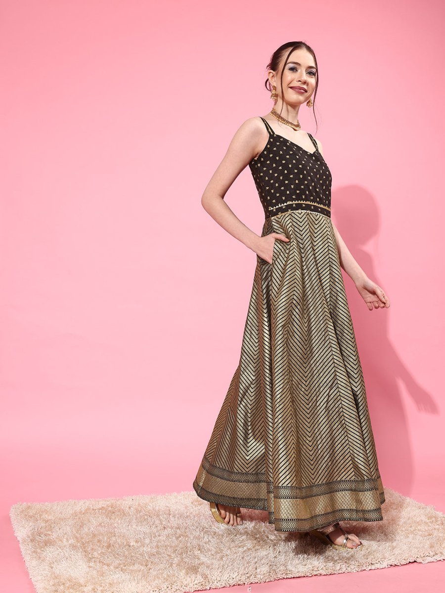 Ahalyaa Chevron Printed Maxi Ethnic Dress | Grocsy