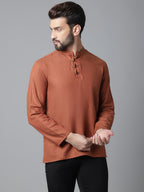 Even Apparels Rust Pure Cotton Kurta With Band Collar | Grocsy