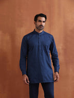 trueBrowns Men's Blue Cotton Short Kurta | Grocsy