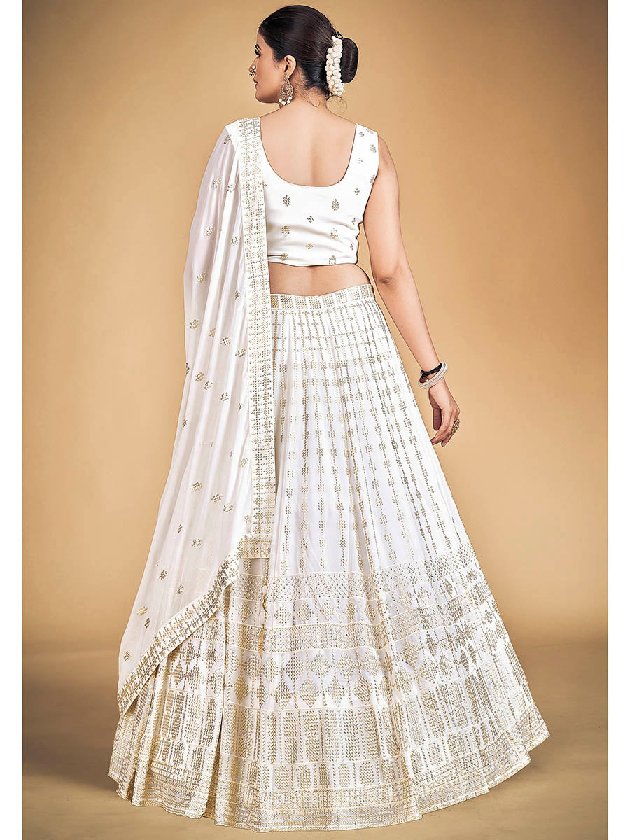 Myra White Georgette Real Georgette Lehenga Choli | Grocsy
