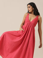 trueBrowns Bright Pink Slub Texture Sleeveless Dress | Grocsy