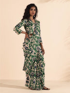 trueBrowns Green Muslin Ikat Saree | Grocsy