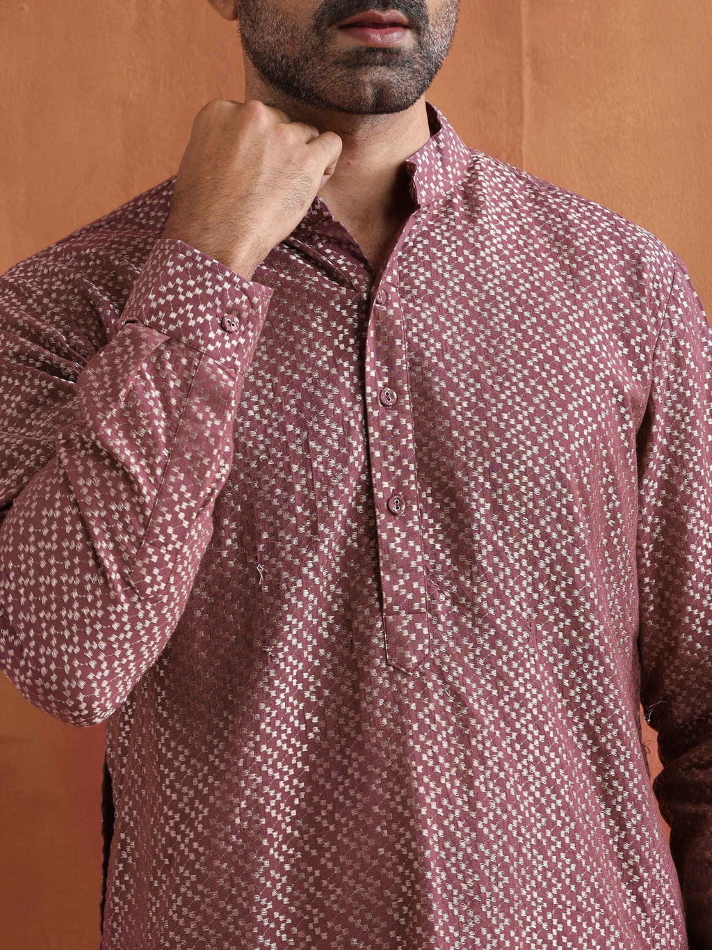 trueBrowns Men's Purple Cotton Dobby Kurta | Grocsy