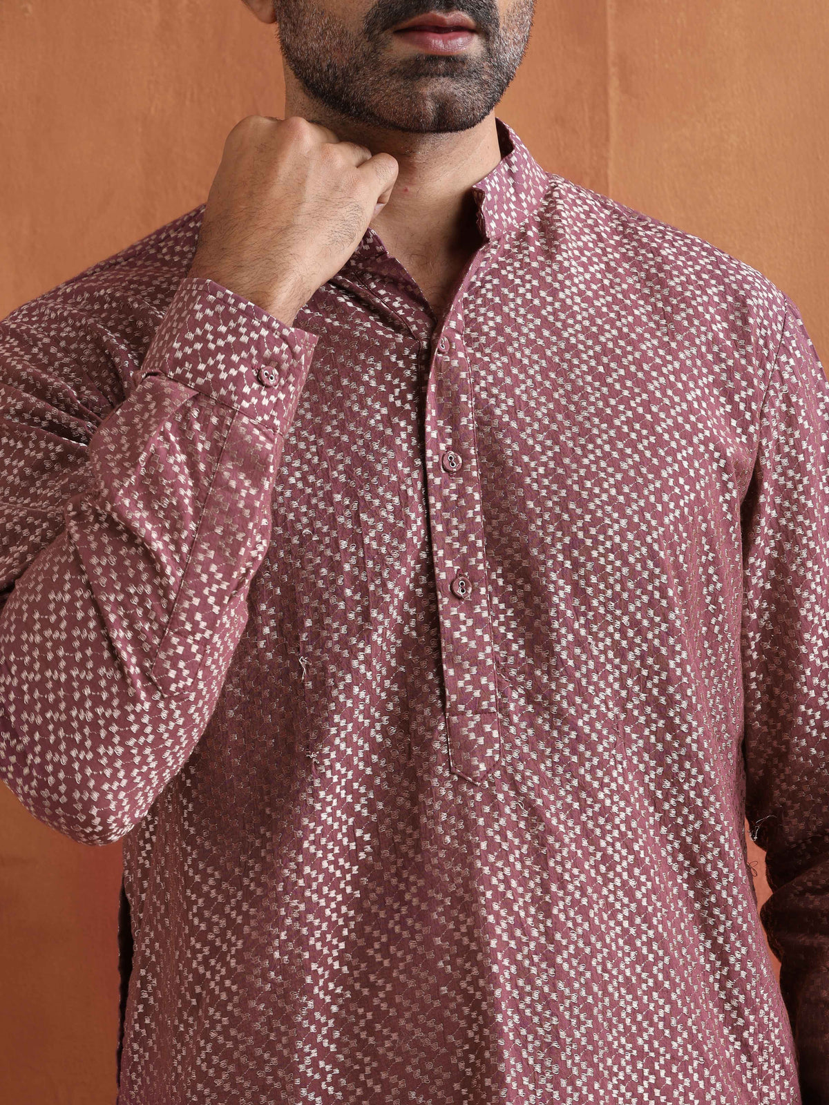 trueBrowns Men's Purple Cotton Dobby Kurta | Grocsy