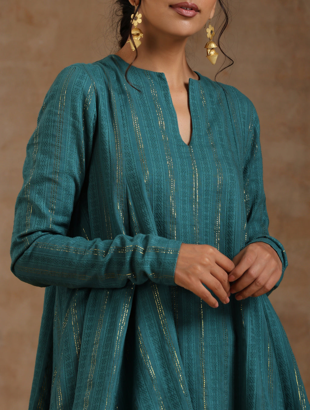 trueBrowns Deep Sea Gold Cotton Flared Co-Ord Set | Grocsy