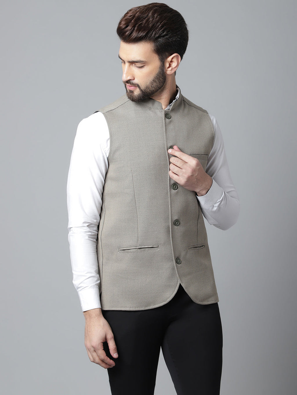 Even Apparels Men's Cream Nehru Jacket With Welt Pockets | Grocsy