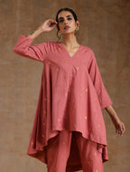 trueBrowns Blush Gold Cotton High-Low Co-Ord Set | Grocsy
