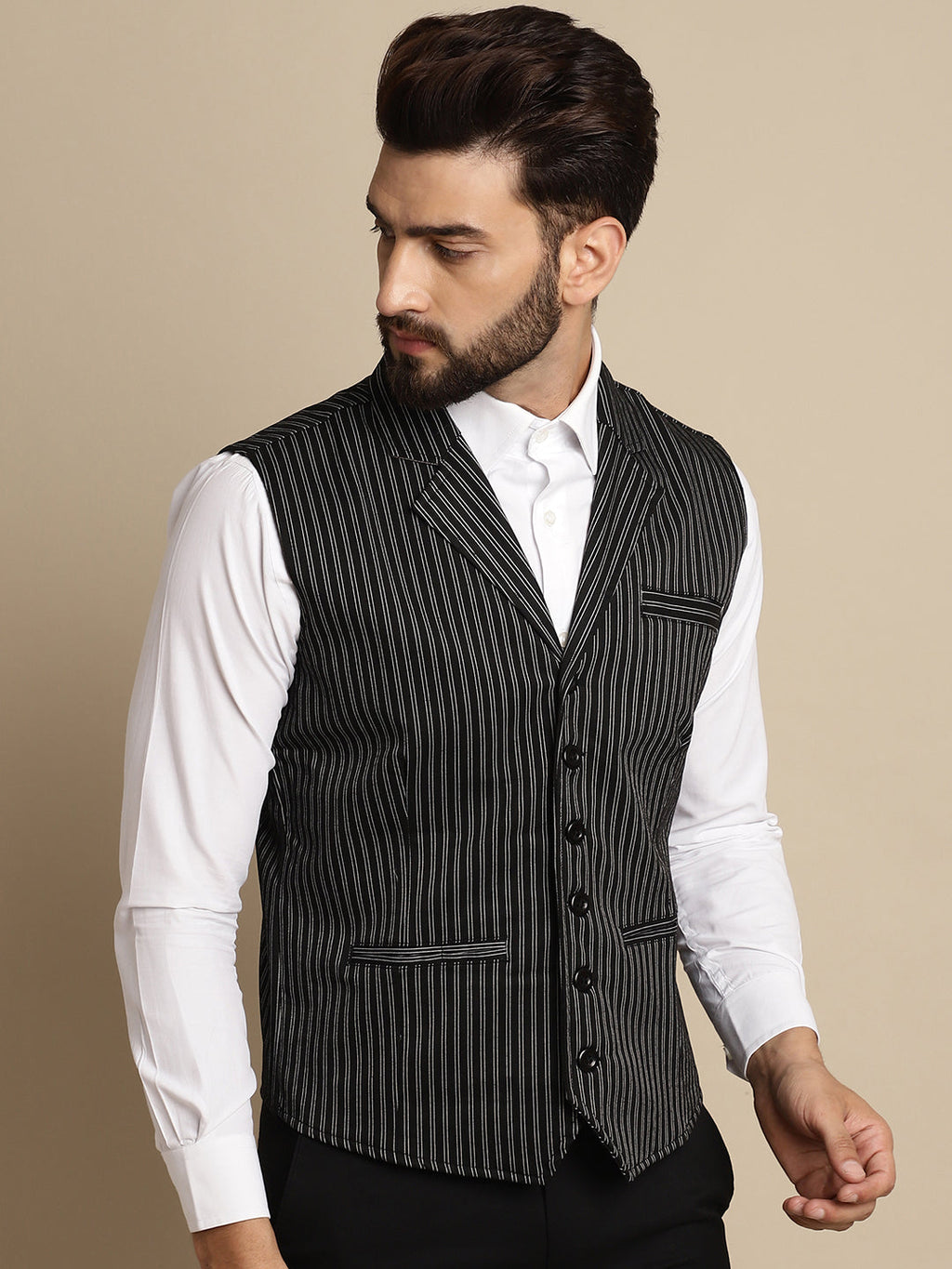Even Apparels Men's Black Waistcoat with Notched Lapel | Grocsy