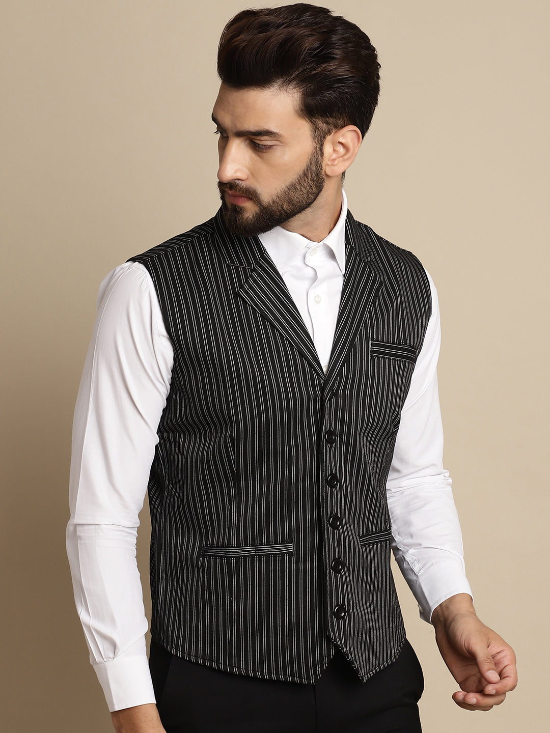Even Apparels Men's Black Waistcoat with Notched Lapel | Grocsy