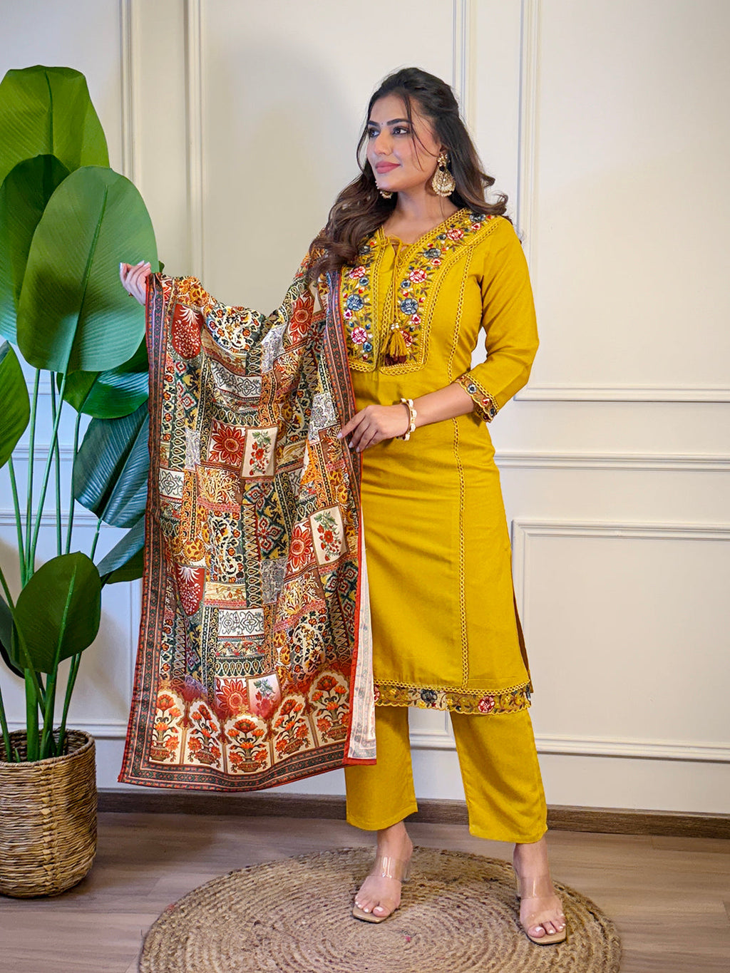 The52 Women's Gorgeous Viscose Embroidery Straight Kurta with Pant And Dupatta Set | Grocsy