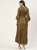 InWeave Women's Mustard Print Ruffled Dress | Grocsy