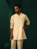 trueBrowns Men's Ivory Geometric Floral Viscose Silk Co-ord Set | Grocsy