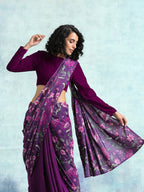 trueBrowns Wine Printed Velvet Ready to Wear Saree | Grocsy