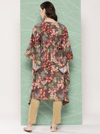 Ahalyaa Women Floral Printed Flared Sleeves Gotta Patti Crepe Kaftan Kurta | Grocsy