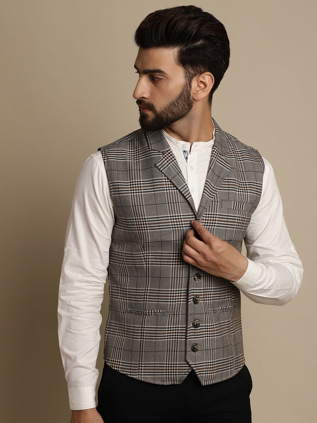 Even Apparels Men's Brown Waistcoat with Notched Lapel | Grocsy
