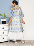 InWeave Women's Cream Strappy With Blue Floral Print Cape | Grocsy