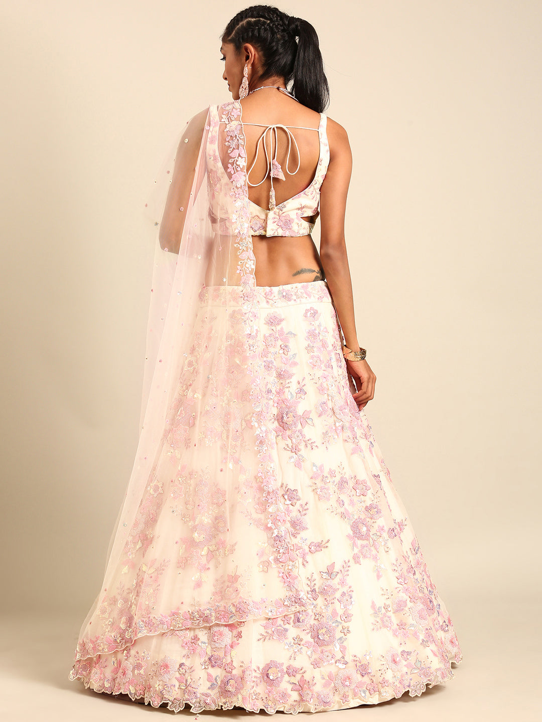 House of Panchhi Cream Net Sequins with heavy Zarkan embroidery Lehenga choli & Dupatta | Grocsy