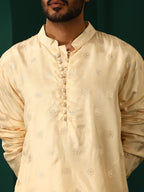 trueBrowns Men's Ivory Geometric Floral Viscose Silk Long Kurta | Grocsy