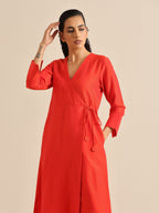 trueBrowns Orange Dupion Blend Angrakha Kurta Pant Set | Grocsy