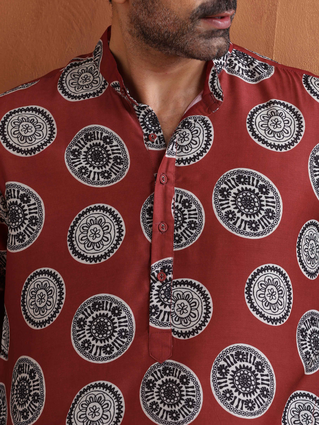 trueBrowns Men's Rust Printed Kurta | Grocsy
