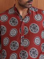 trueBrowns Men's Rust Printed Kurta | Grocsy